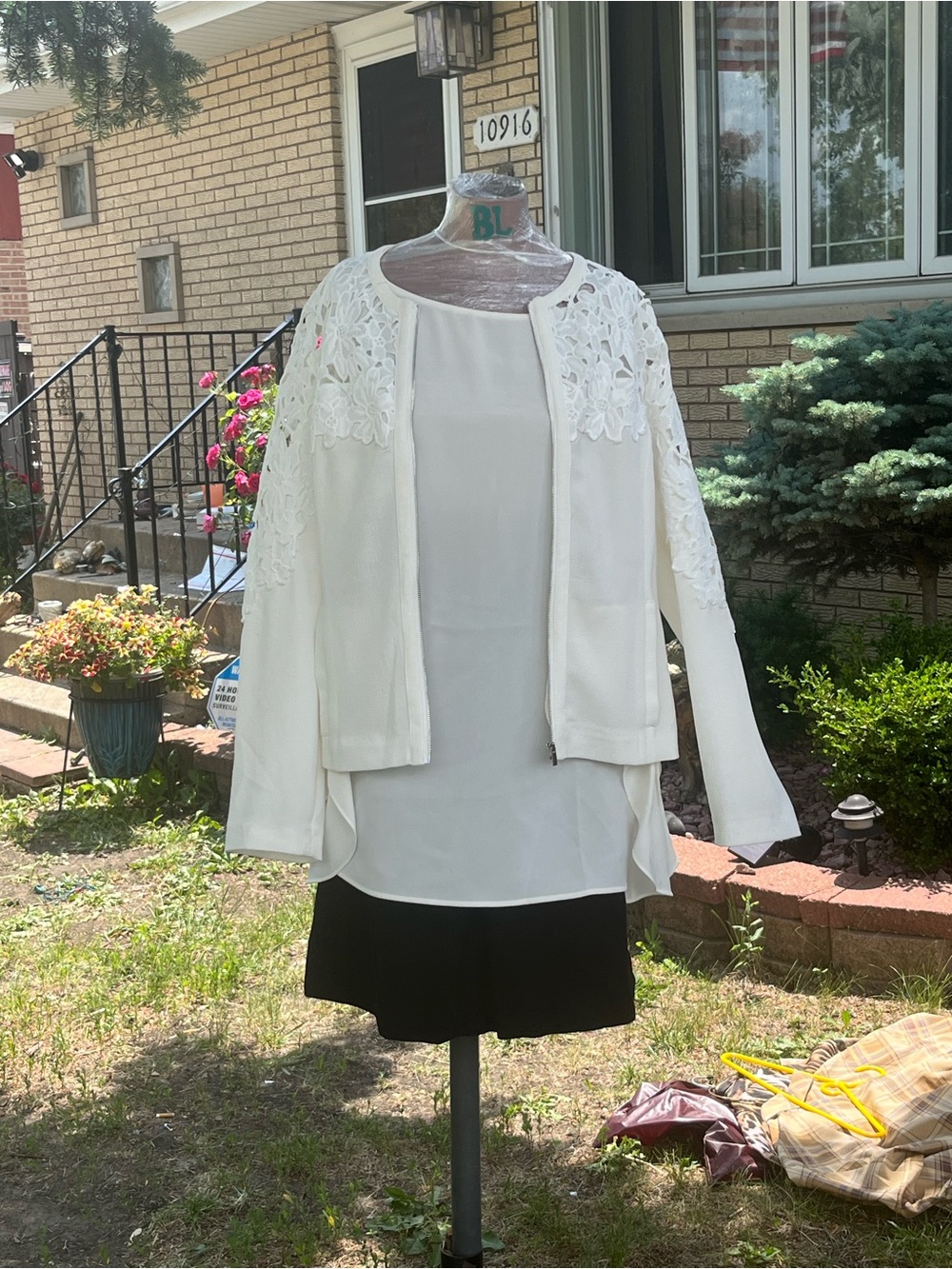 White Floral Lace Accent Jacket with Ivory Tank Bagatelle